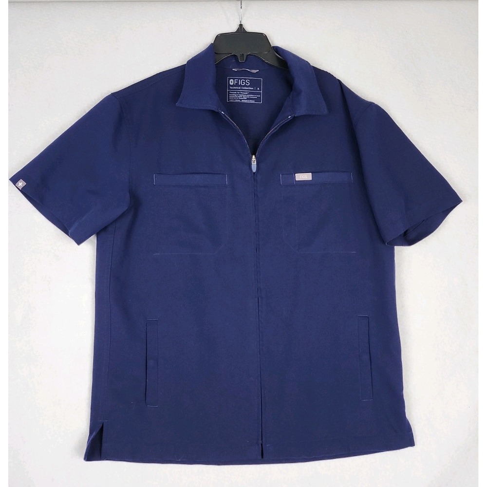 Figs Technical Collection Full-Zip Scrub Top Navy Blue Womens S Medical Uniform